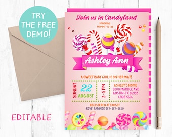 Editable Candyland Baby Shower Invitation Template (5x7 inches)