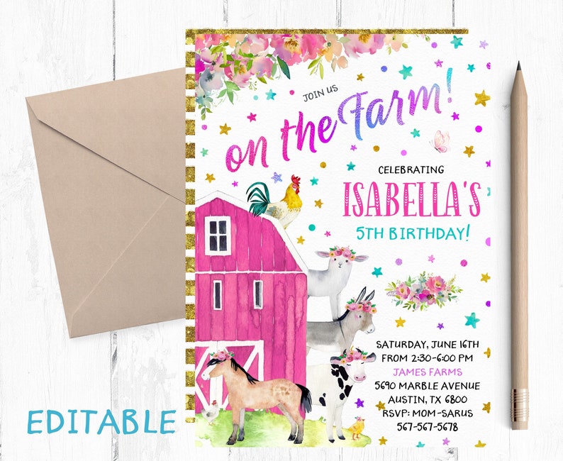 Editable Farm Invitation Farm Invitation Template Farm Etsy