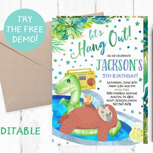 Editable Sloth Pool Boy Invitation, Boy Sloth Pool Party Template,  Sloth Pool Party Bash, Sloth Pool Editable Template, Sloth Pool Invite,
