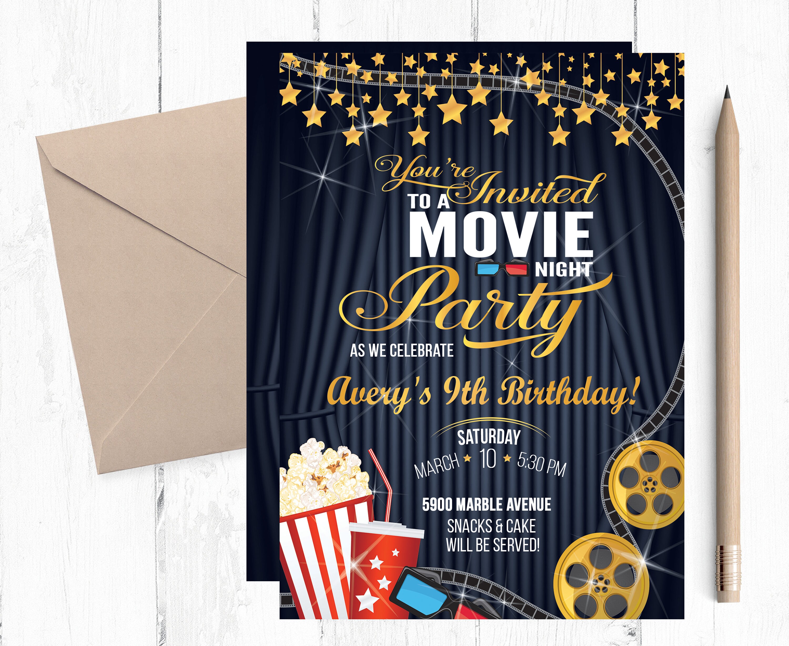 Movie Night Invitation Movie Night Birthday Invitations | Etsy