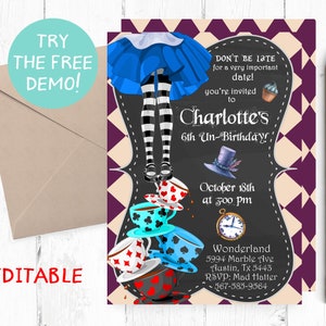 Alice in Wonderland Birthday Invitation, Alice in  Wonderland  Birthday Invitations, Alice in Wonderland Party, Alice Birthday, Alice Party,