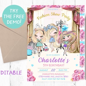 Fashion Show Party Instant Vorlage, Runaway Party Einladung Instant, Blonde Mädchen Fashion Show Editierbare Einladung, Fashion Show druckbar