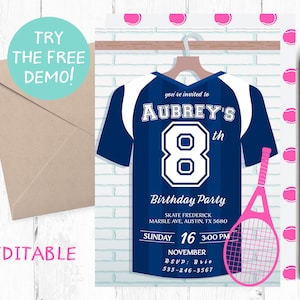 Tennis Birthday Party Invitation: Editable Template (5x7 inches)