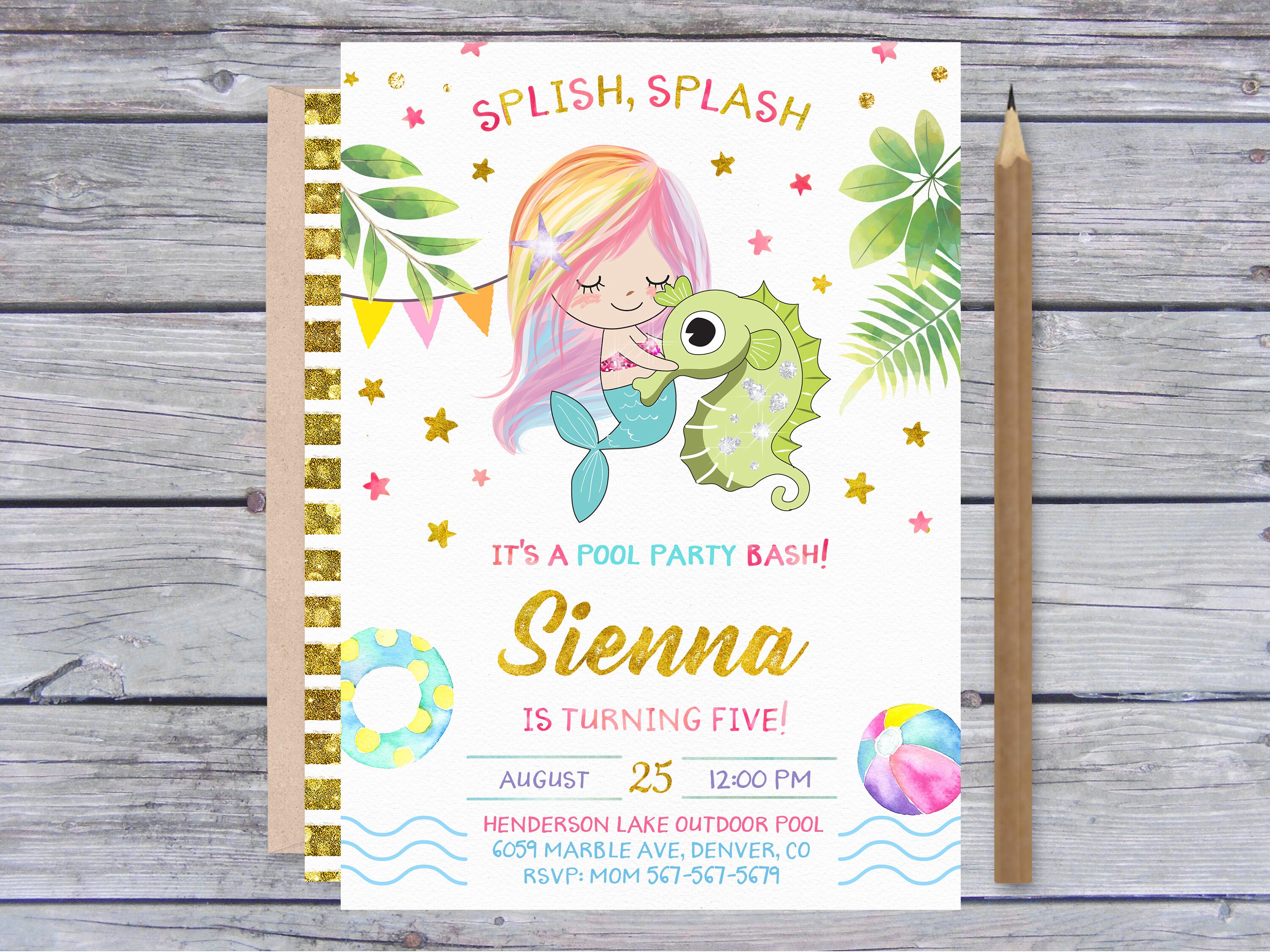 Mermaid Pool Party Printable Birthday Invitation Mermaid Pool | Etsy