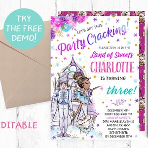 Editable Black Ballerina Nutcracker Invitation, Black Nutcracker Birthday Party, Nutcracker Editable Template, Nutcracker Invite, Instant,