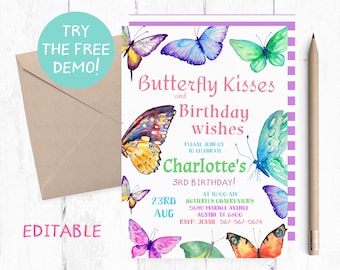 Butterfly Invitation, Butterfly Birthday Invitations, Butterfly invites, Butterfly invite, Butterflies Birthday Party,  Butterfly kisses,