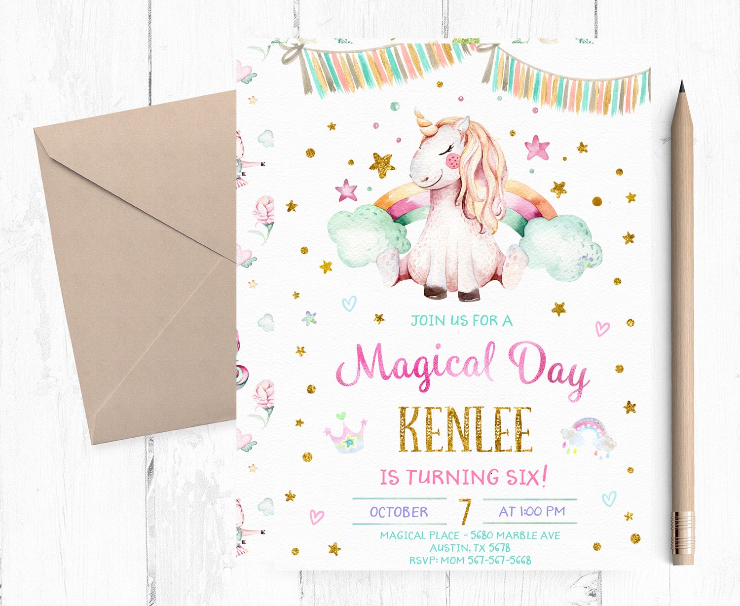 cute unicorn invitation magical day unicorn printable etsy