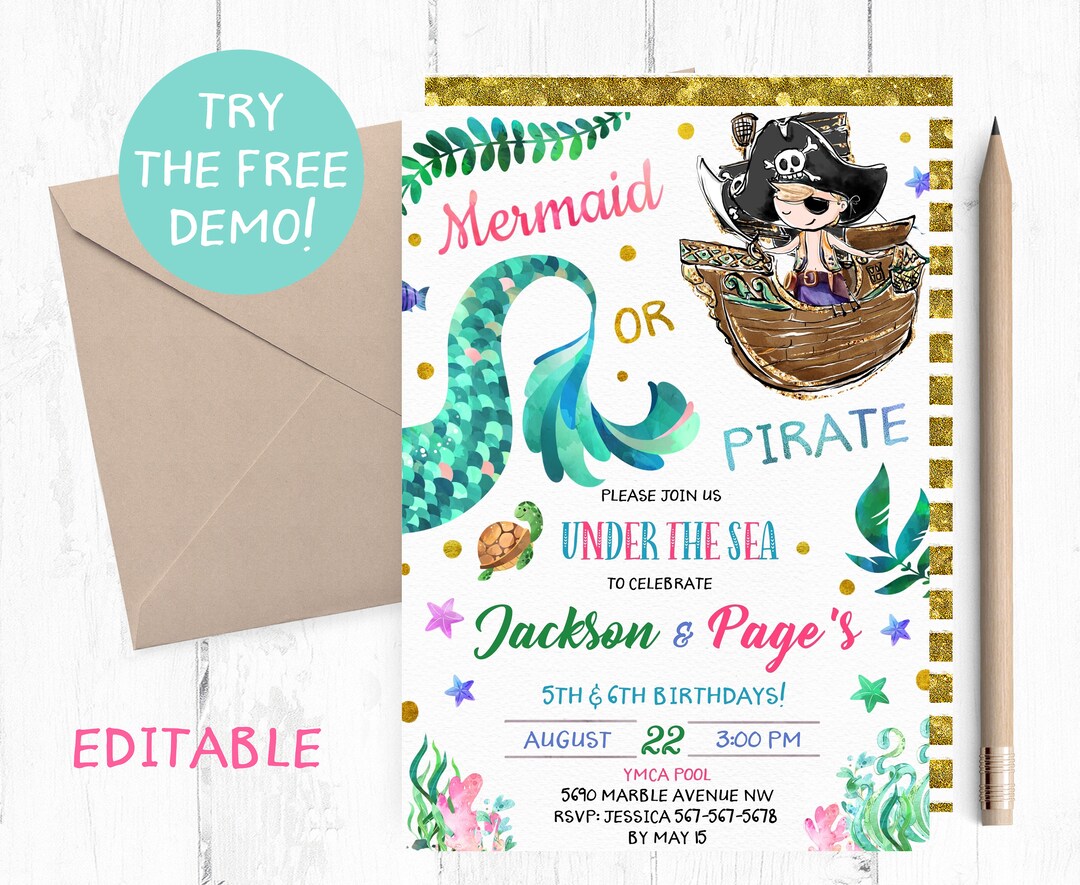 Mermaid or Pirate Editable Template, Mermaid and Blonde Pirate, Pirate ...