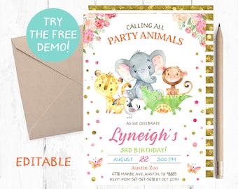 Zoo Party Invitations, Zoo Birthday Party Invitation, Zoo Party Invites, Zoo Birthday Party Invite, Zoo Invite, Zoo Invitation, Zoo Digital