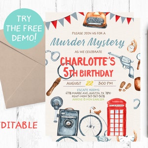 Mystery Party Invitations, Mystery Dinner Invitations, Sherlock Holmes Invitation, Detective Birthday Invitations, Mystery Dinner Party,