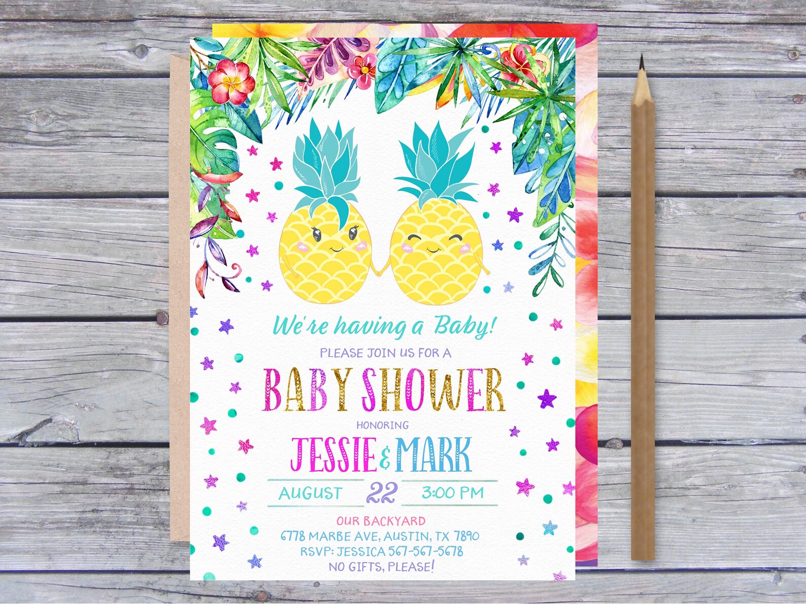 Editable Luau Baby Shower Invitation Pineapple Baby Shower - Etsy