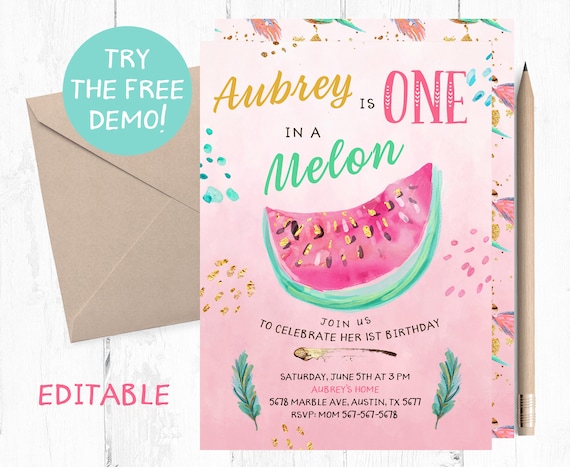 Watermelon Birthday Invitation, Watermelon Invitation, Watermelon Invitations, Watermelon Invites, Watermelon Invite, Watermelon Party,
