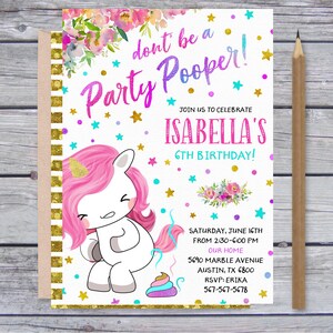 Editable Unicorn Party Pooper Invitation, Unicorn Poop Invitation, Party Pooper Instant Download, Party Pooper Printable, Funny Unicorn, image 3