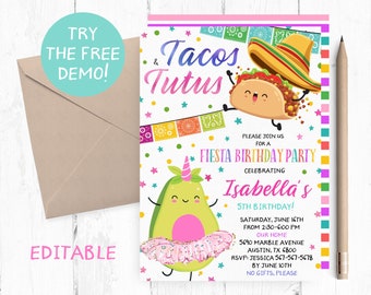 Tacos and Tutus Birthday Party Invitation, Editable Template