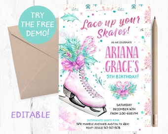 Ice Skating Birthday Party Invitations, Ice Skates Birthday Party Invitation, Ice Skates Invites, Ice Skates Invite, Ice Skate Invitation,