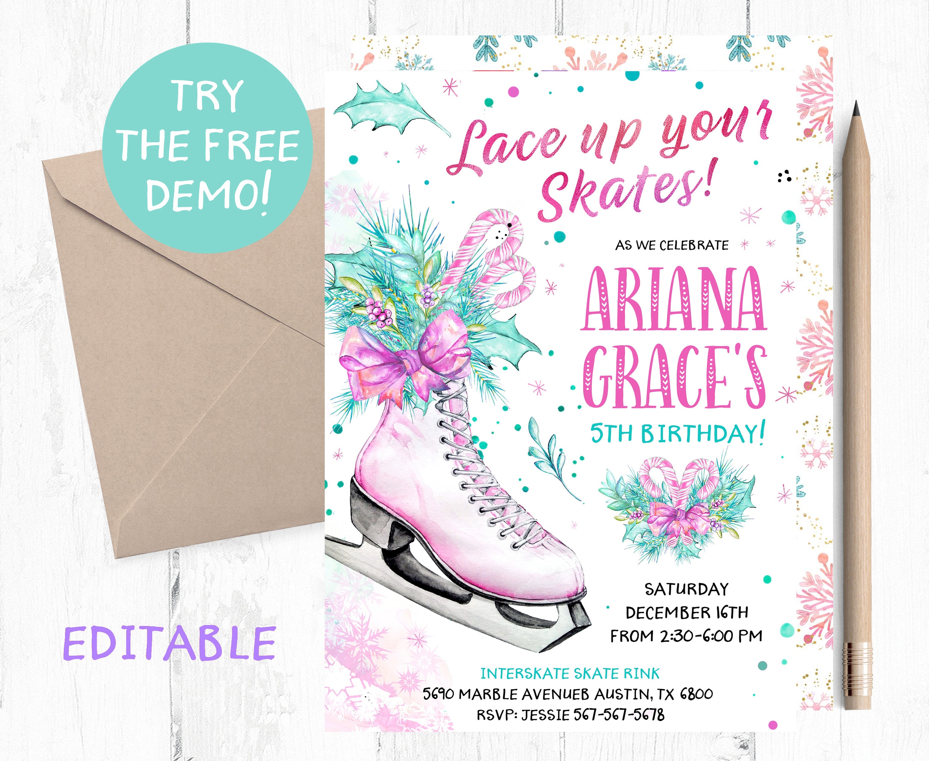Ice Skating Birthday Party Invitations Ice Skates Birthday - Etsy