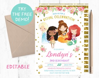 Princess Birthday Invitation, Princess Birthday Invitations, Princess Birthday Party Invites, Princess Birthday Party Invite, Royal Invite,