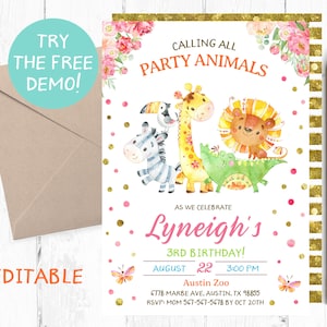 Zoo Birthday Invitation Printable, Zoo Birthday Party Invite Digital, Zoo Printable Invitations, Zoo Party Invitations, Zoo Invite, Invites