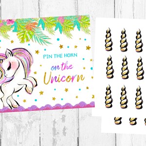 Pin the Horn on the Unicorn, Pin Unicorn Printable Game, Unicorn Pin ...