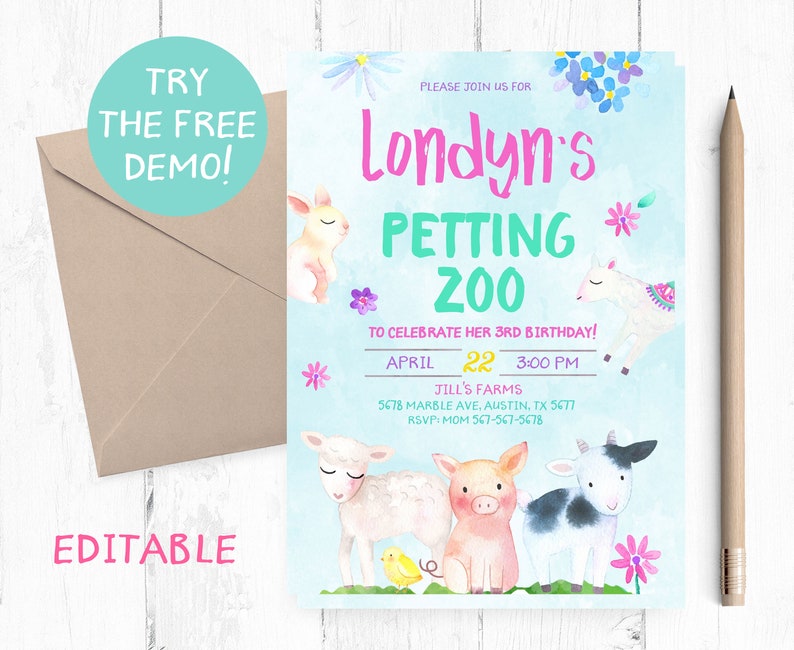 Petting Zoo Invitations Farm Birthday Invitation Farm - Etsy