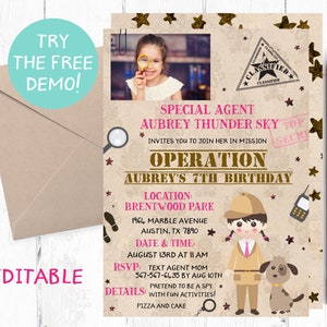 Spy Birthday Invitation, Top Secret Invitation, Special Agent Invitations, Secret Agent Party,  Detective Party, Detective Invitation, Spy