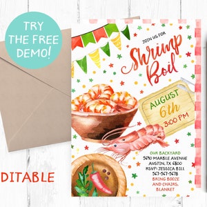 Editable Shrimp Boil Invitation, Shrimp Boil Party Invitation, Shrimp Boil Editable Template, Backyard Shrimp Boil Party Invites, Digital,