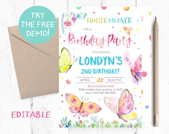 Butterfly Invitation, Butterfly Birthday Invitations, Butterfly Birthday Invites, Spring Invitations, Spring Birthday Invitation, invite
