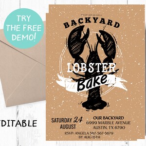 Lobster Bake Invitation, Lobster Invitation, Lobster Invite, Lobster Boil Invitation, Lobster Party Invitations, Lobster Invites, Printable