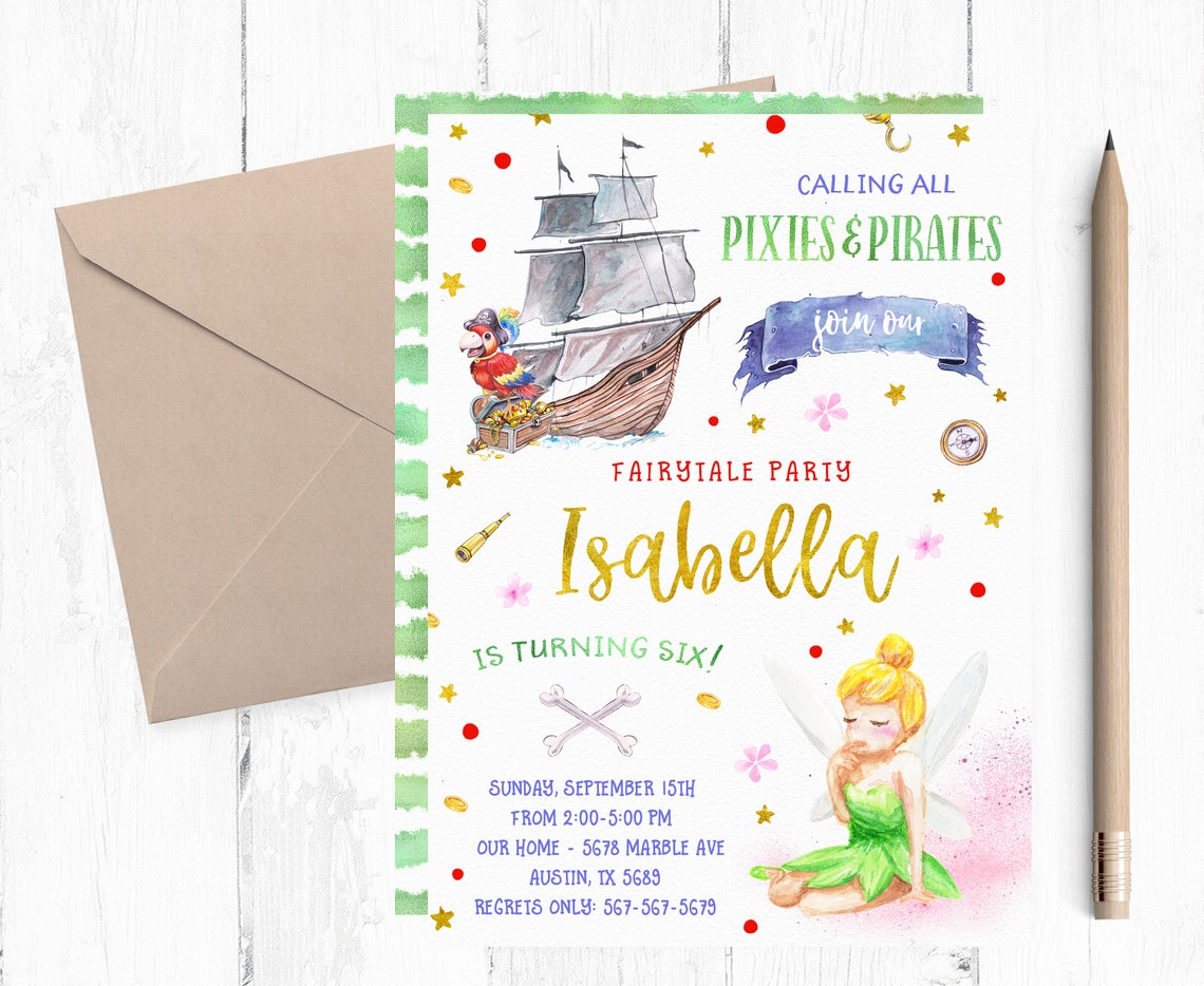 Fairies and Pirates Birthday Invitation Fairies and Pirates | Etsy