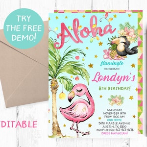 Winter Luau Birthday Invitation, Christmas Flamingo Invitations, Christmas Luau Invitations, Winter Flamingo Birthday Party Invites, Invite