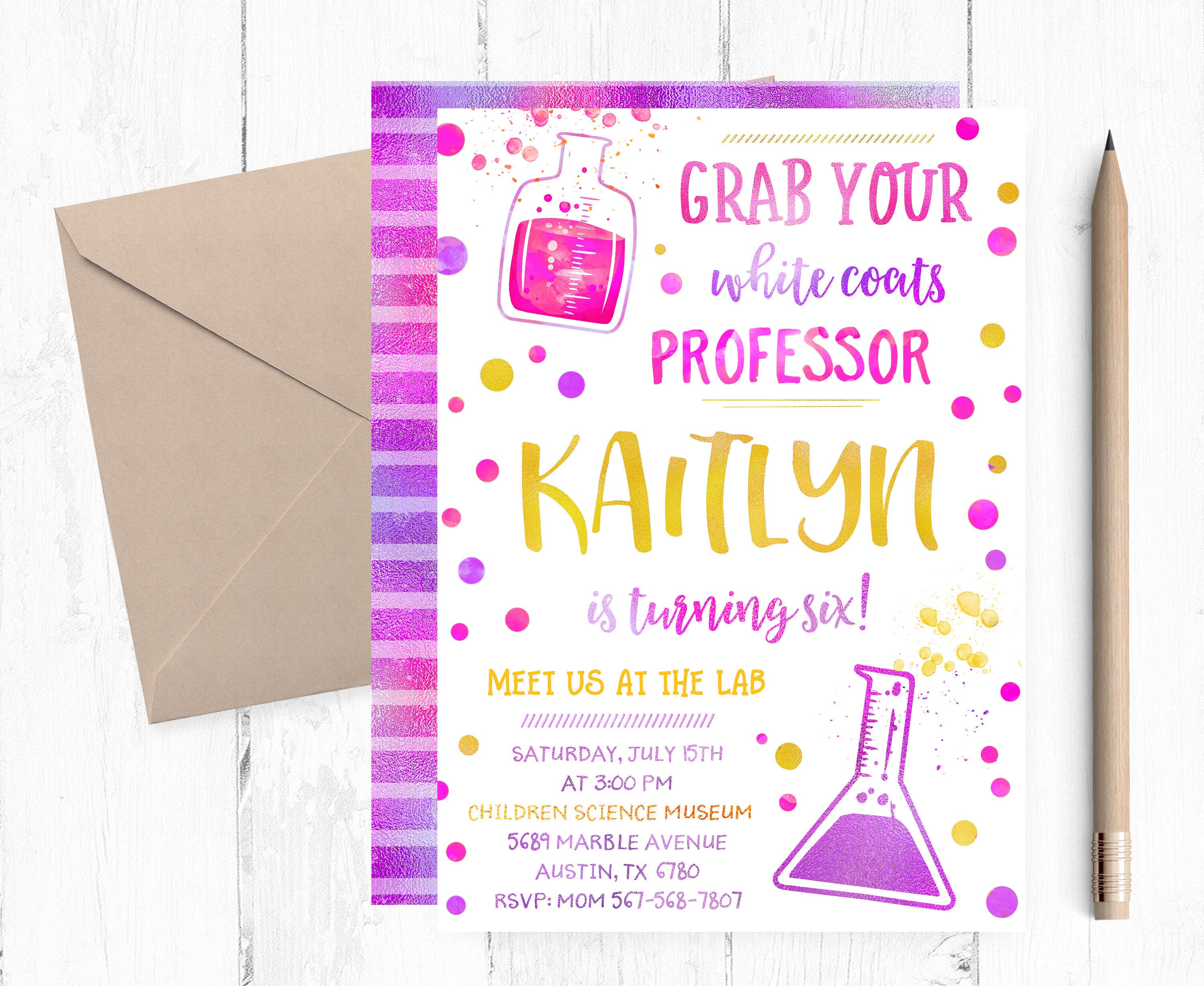 Science Birthday Invitation Girl Science Birthday Party Etsy