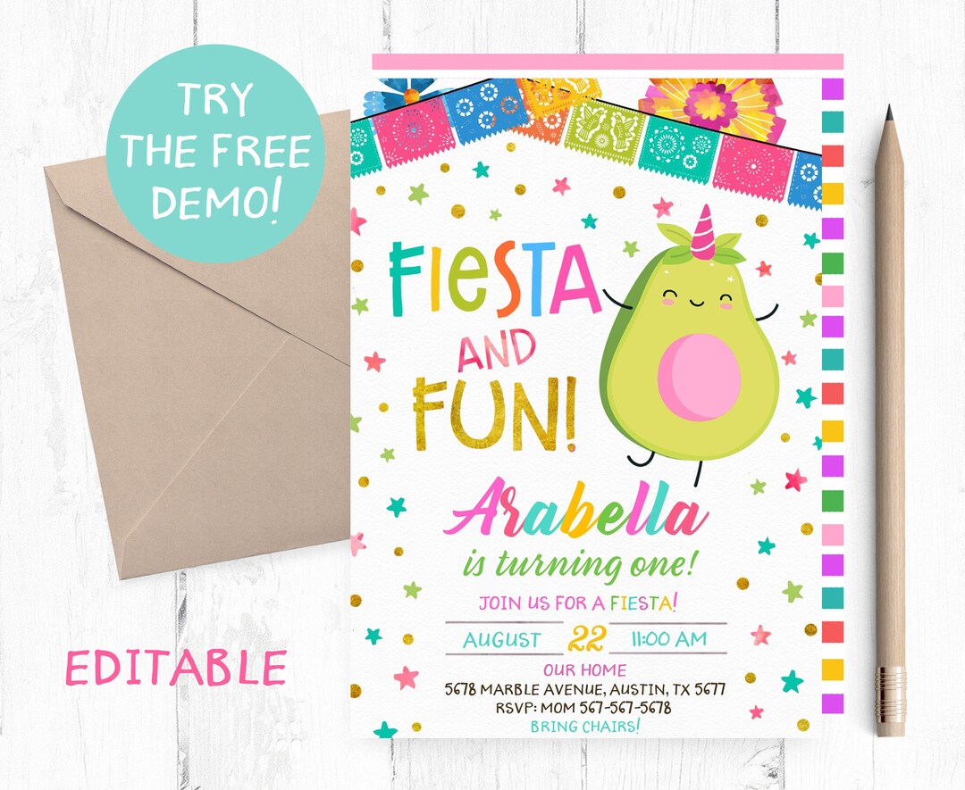Editable Fiesta and Fun Template, Fiesta First Birthday Invitation ...