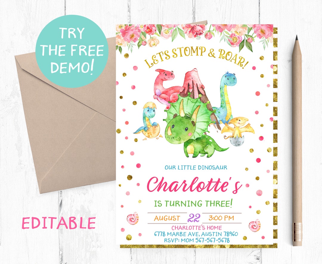 Dinosaur Birthday Invitation Printable, Dinosaur Birthday Party ...