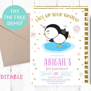 Ice Skating Invitations, Ice Skating Invites, Ice Skating Birthday Invitation, Ice Skates Invite, Ice Skates Invitation, Winter Birthday,