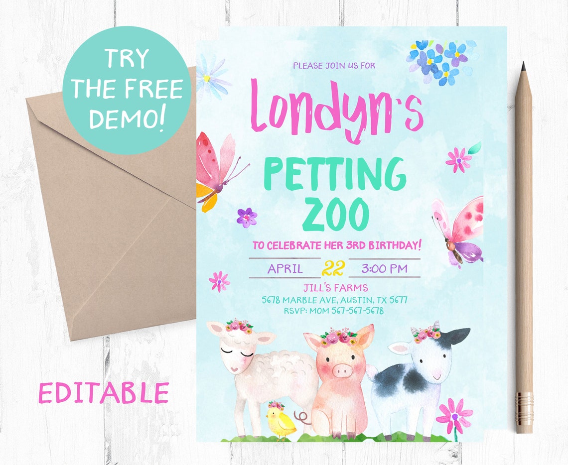 Editable Petting Zoo Invitation Petting Zoo Instant Template | Etsy