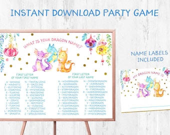 Dragon Name Game, Birthday Party Activity (Instant Download)