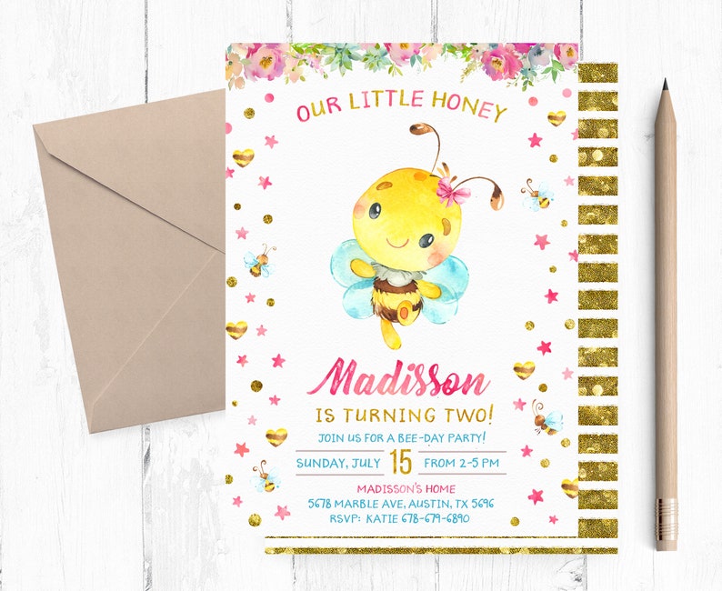 Little Bee Invitations Honey Bee Birthday Invitation Tiny Etsy