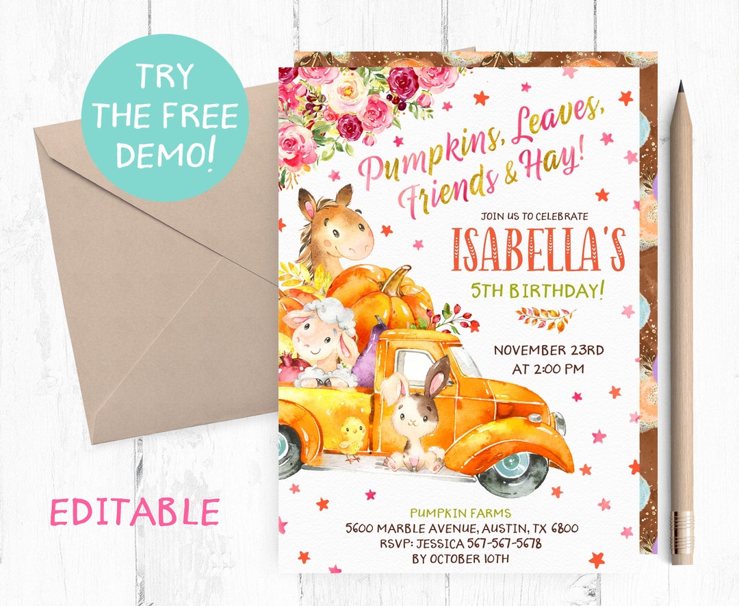 Editable Pumpkin Farm Template, Pumpkin Farm Birthday Party, Pumpkin ...