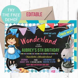 Alice in Wonderland Birthday Invitation, Alice in Wonderland Birthday Invitations, Alice in Wonderland Party, Alice Birthday, Alice Party,