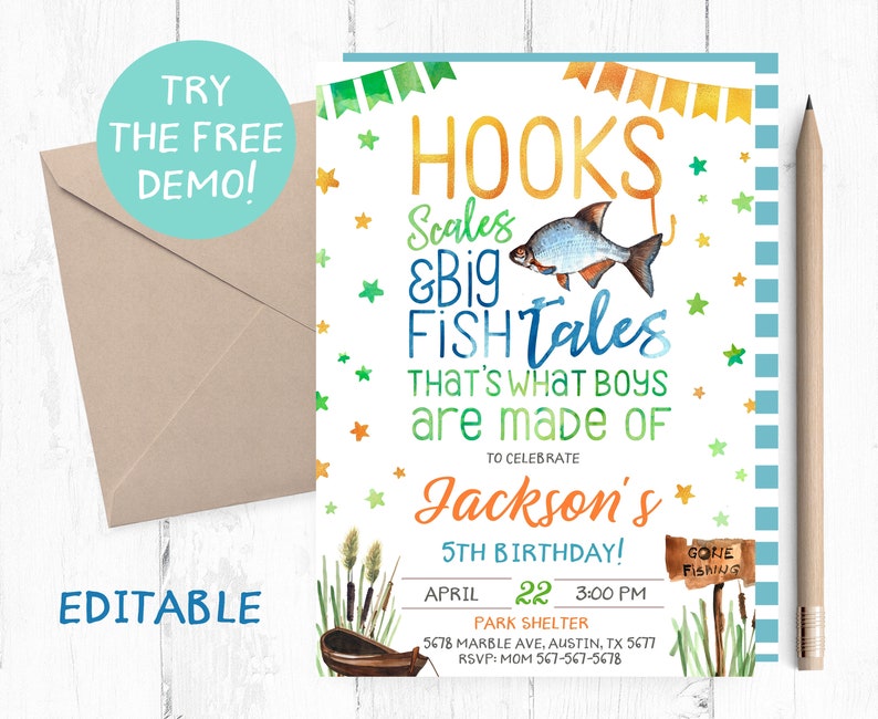 Hooks Scales and Big Fish Tales Fishing Invitation Etsy