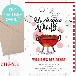 Barbecue invitation, BBQ Invitation, Barbecue Invitations, Barbecue Invites, Barbecue Invite, BBQ Invitations, BBQ Invites, Cookout Party,