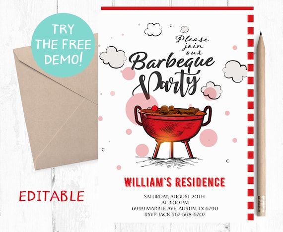 Barbecue Party Invitation, Editable BBQ Invite (5x7 inches)