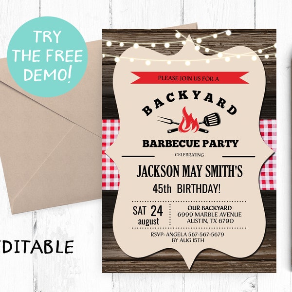 Editable BBQ Template, BBQ Template Instant Download, BBQ Invitation Instant Download, Backyard Bbq Party Invite, Barbecue Template, Family