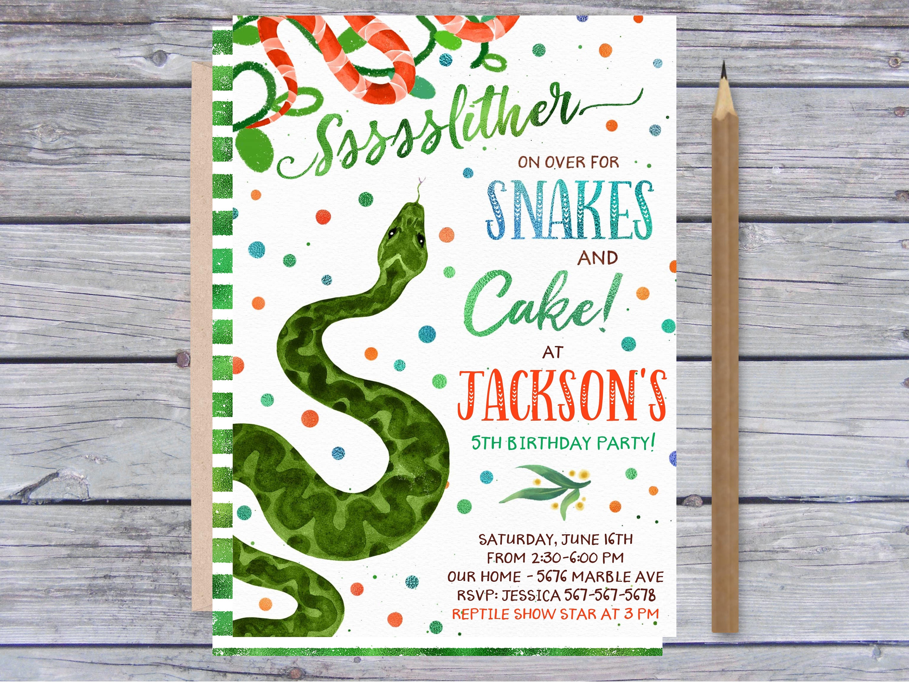 Editable Snake Invitation Snake and Cakes Birthday Party