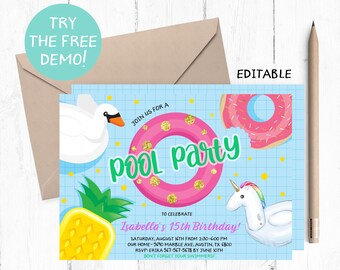 Pool Party Invitations, Pool Party Invitation, Pool Party Invitation Printable, Pool Party Invitations Digital, Pool Party Invites, Invite,