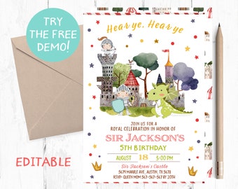 Knight Printable Invitation, Knight Invite, Knight Birthday Party Invitations, Knight Birthday Party Invites, Royal Invitation Boy, Invites