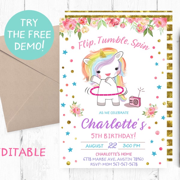 Gymnastics invitation, Gymnastics Birthday Invitations, Gymnastics Birthday Party Invitations, Gymnastics Invites, Gymnastics Invite,