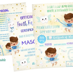 EDITABLE Morena niño hada del diente set, certificado editable hada de los dientes, carta del hada de los dientes, registro del hada de los dientes, recibo del hada de los dientes instantánea