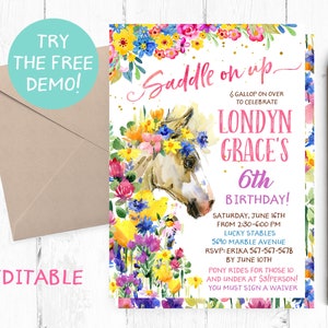 White Horse Birthday Party Invitation, White Horse Invitations, White Horse Invites, White Horse Invite, White Horse Personalized Invite,