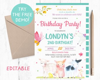 Farm Animals Invitations, Farm Invitation, Farm Birthday Party, Farm Birthday Invites, Farm Birthday invite, Farm Invites, Farm Invite